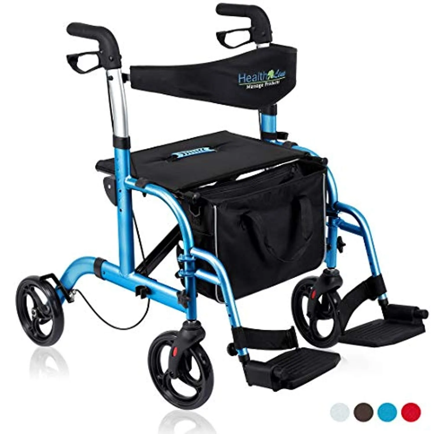 2 in 1 Rollator-Transport Chair w/Paded Seatrest, Reversible Backrest and Detachable Footrests