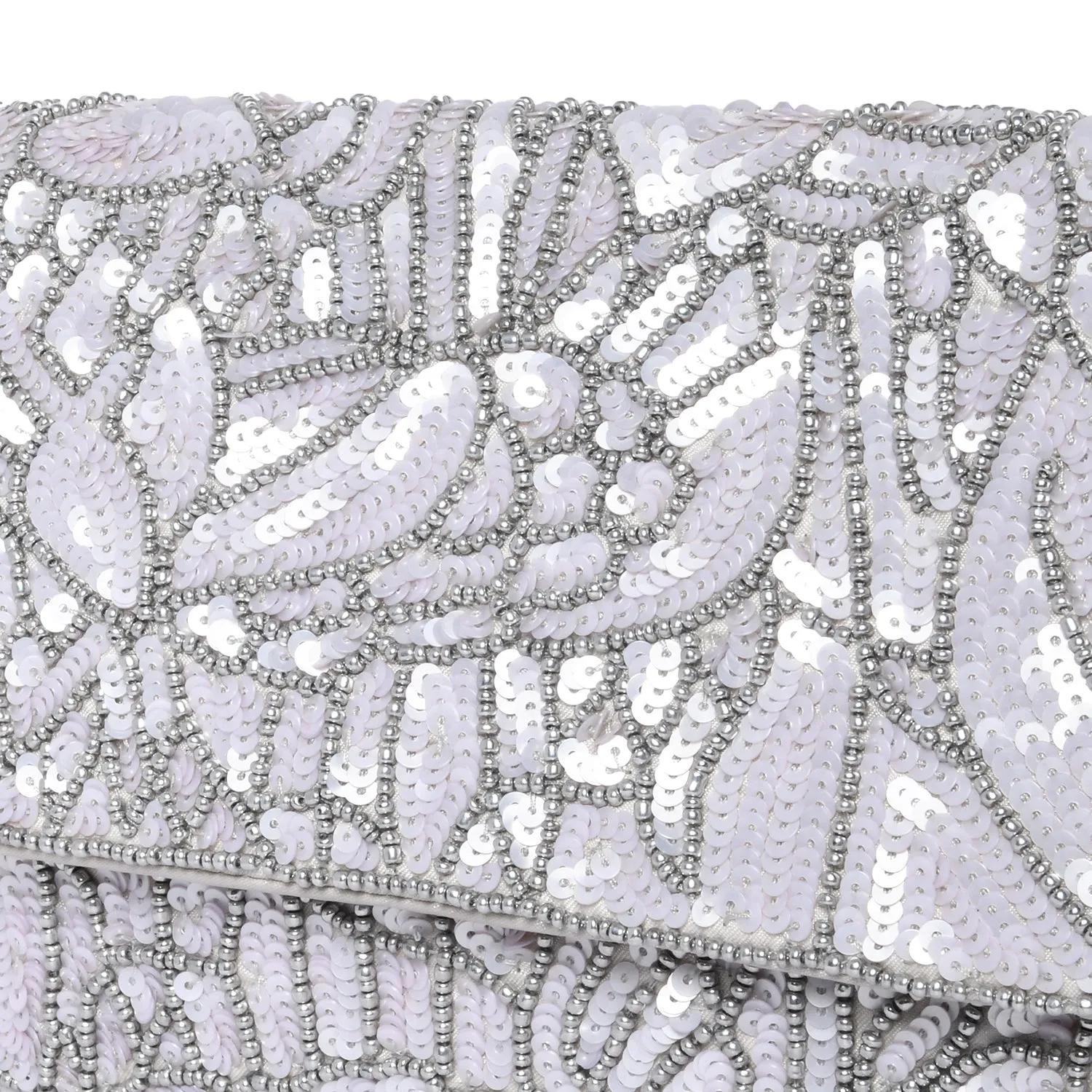 Accessorize London Women's Hand Beaded Sequin Floral Silver Party Clutch