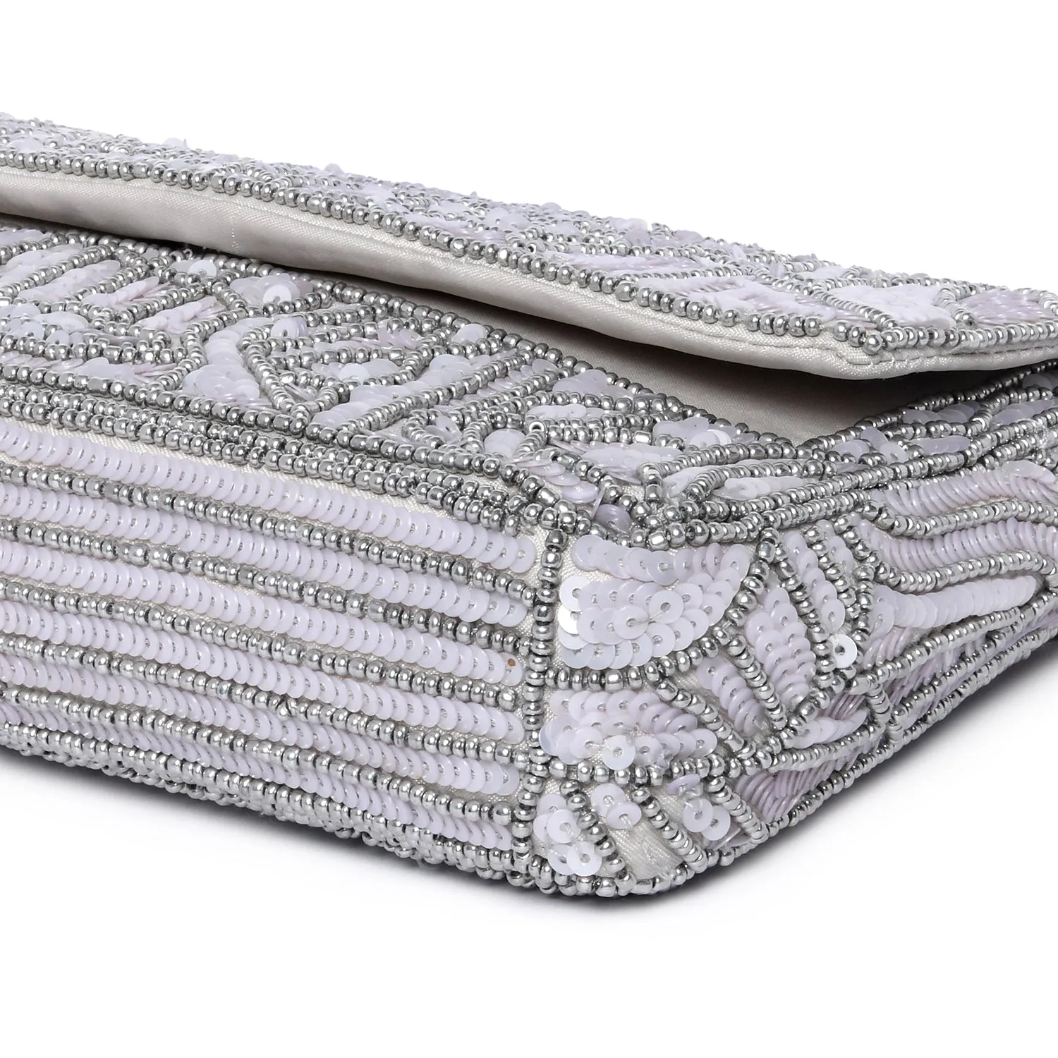 Accessorize London Women's Hand Beaded Sequin Floral Silver Party Clutch
