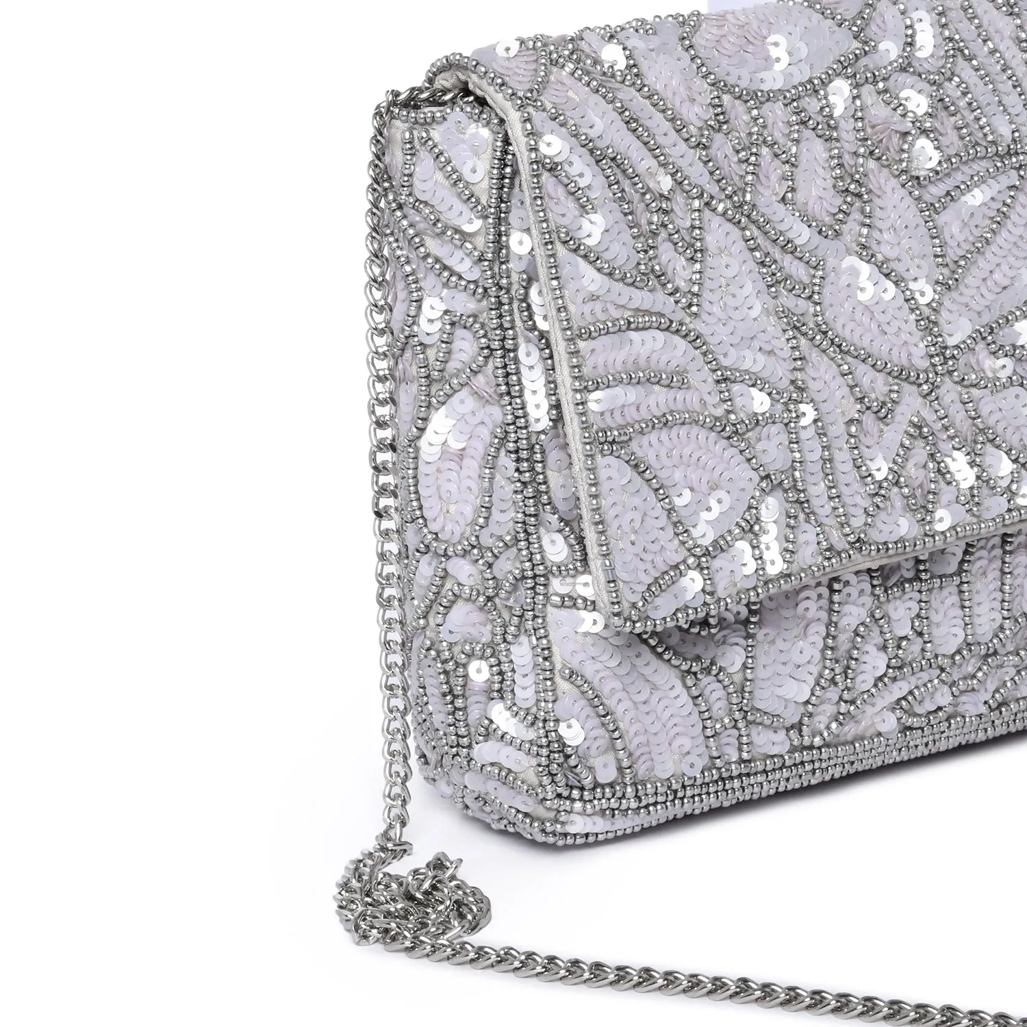 Accessorize London Women's Hand Beaded Sequin Floral Silver Party Clutch