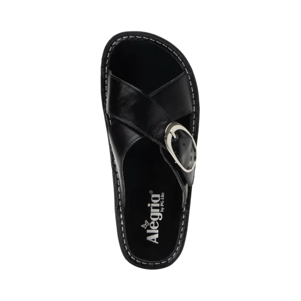 Alegria Women's Vanya Buckle Slide Sandal (Noir)