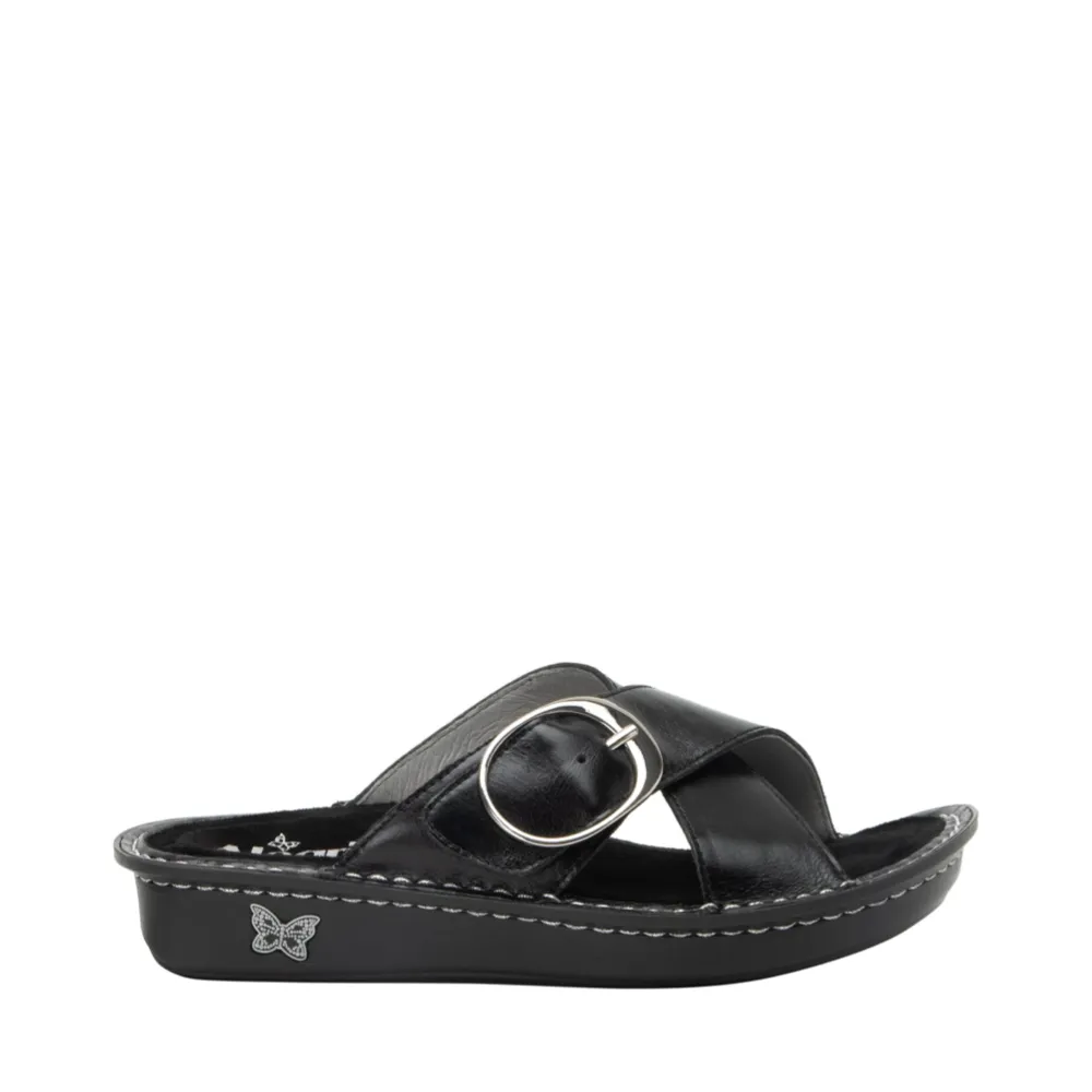 Alegria Women's Vanya Buckle Slide Sandal (Noir)