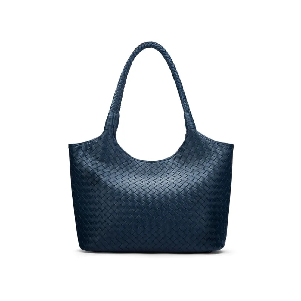 Anya Woven Leather Shoulder Bag - Navy