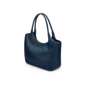 Anya Woven Leather Shoulder Bag - Navy