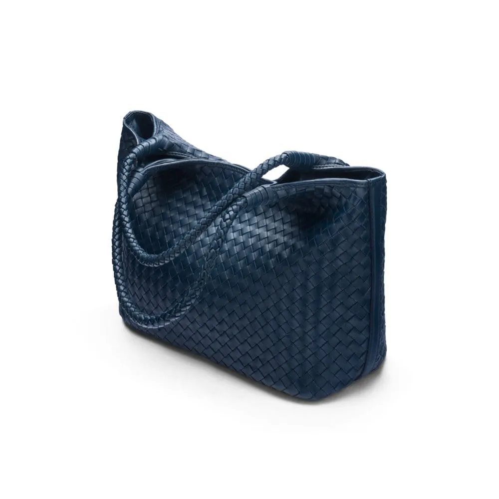 Anya Woven Leather Shoulder Bag - Navy