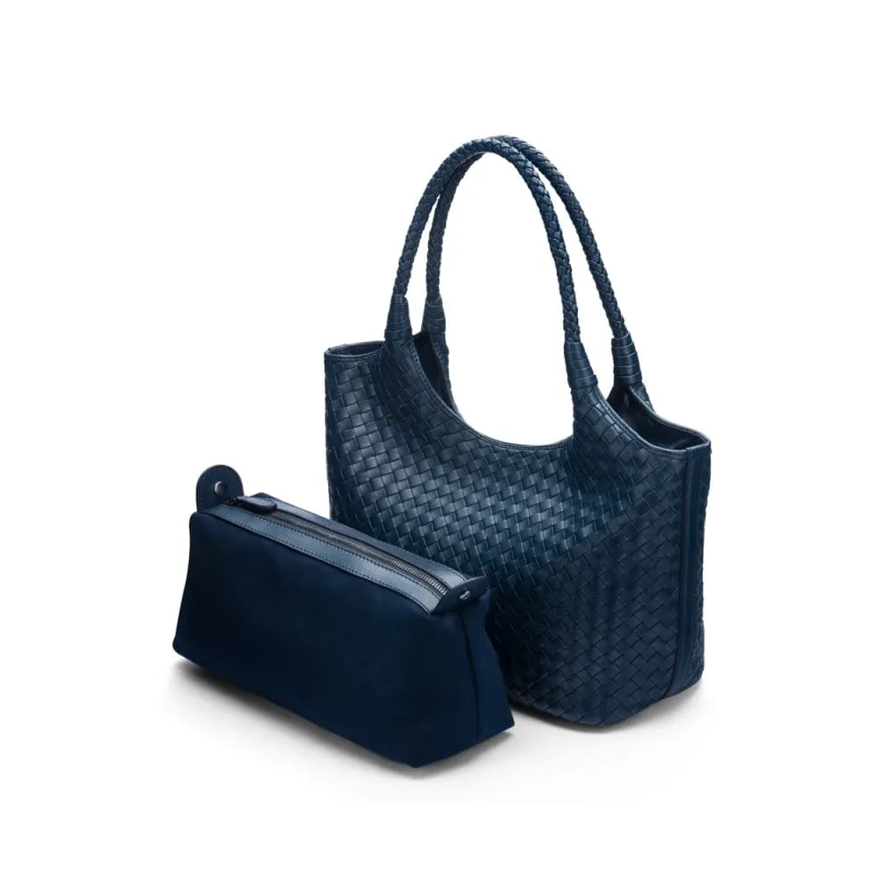 Anya Woven Leather Shoulder Bag - Navy