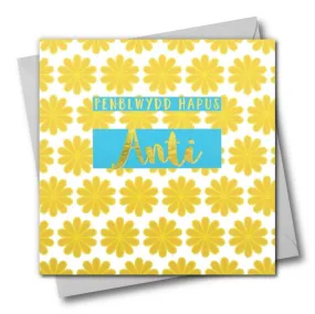 Birthday card 'Pen-blwydd Hapus Anti' aunty foil