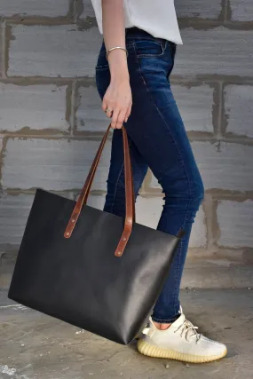 Black Large Leather Tote Bag