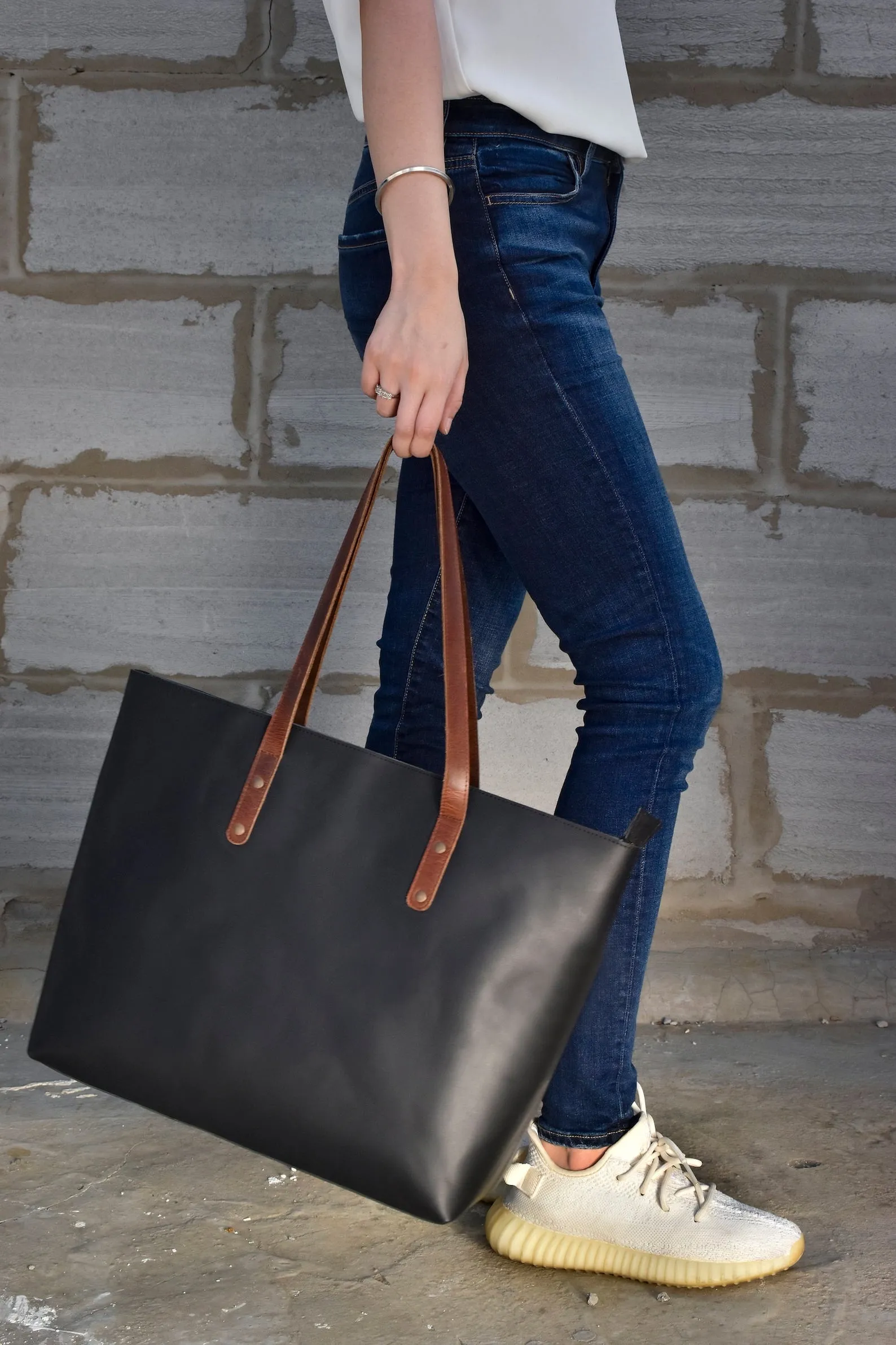 Black Large Leather Tote Bag