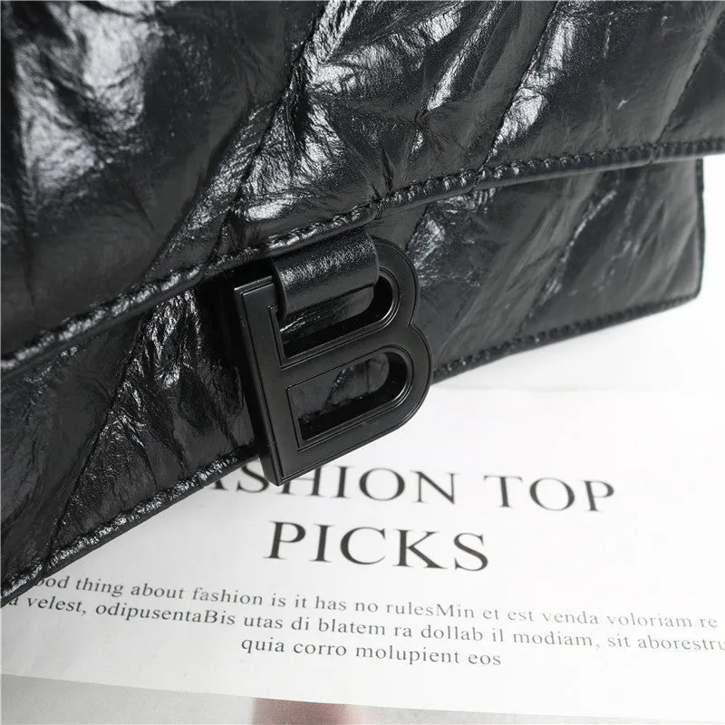 Black Quilted Calfskin Leather Shoulder  Cross Body Bag