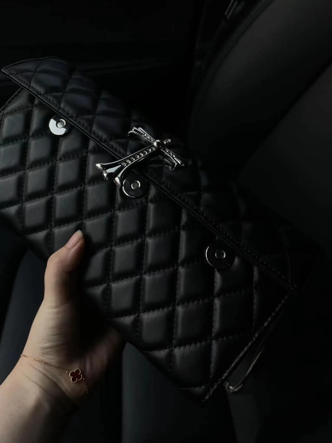 Chh Chrome Heart Leather Bag Vintage Diamond-encrusted Shoulder Crossbody Bag