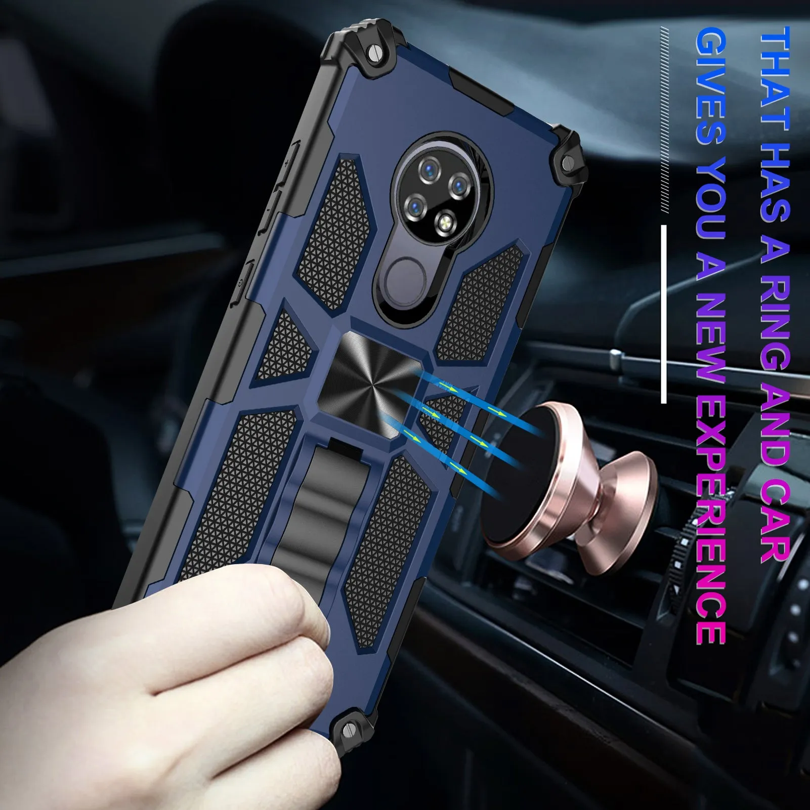 Cricket Ovation Case/AT&T Radiant Max Case [Military Grade] Ring Car Mount Kickstand Hybrid Hard PC Soft TPU Shockproof Protective Case - Blue