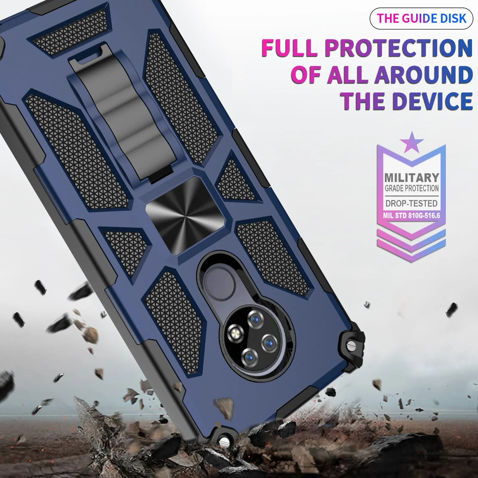 Cricket Ovation Case/AT&T Radiant Max Case [Military Grade] Ring Car Mount Kickstand Hybrid Hard PC Soft TPU Shockproof Protective Case - Blue