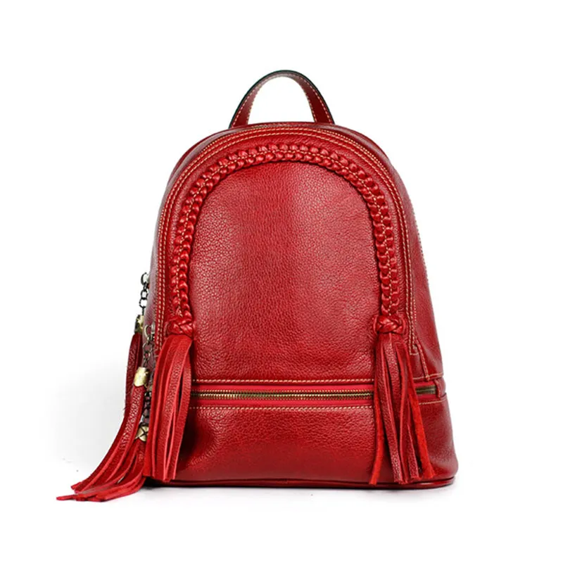 Designer Womens Leather Rucksack Backpack Purse with Fringe for Women