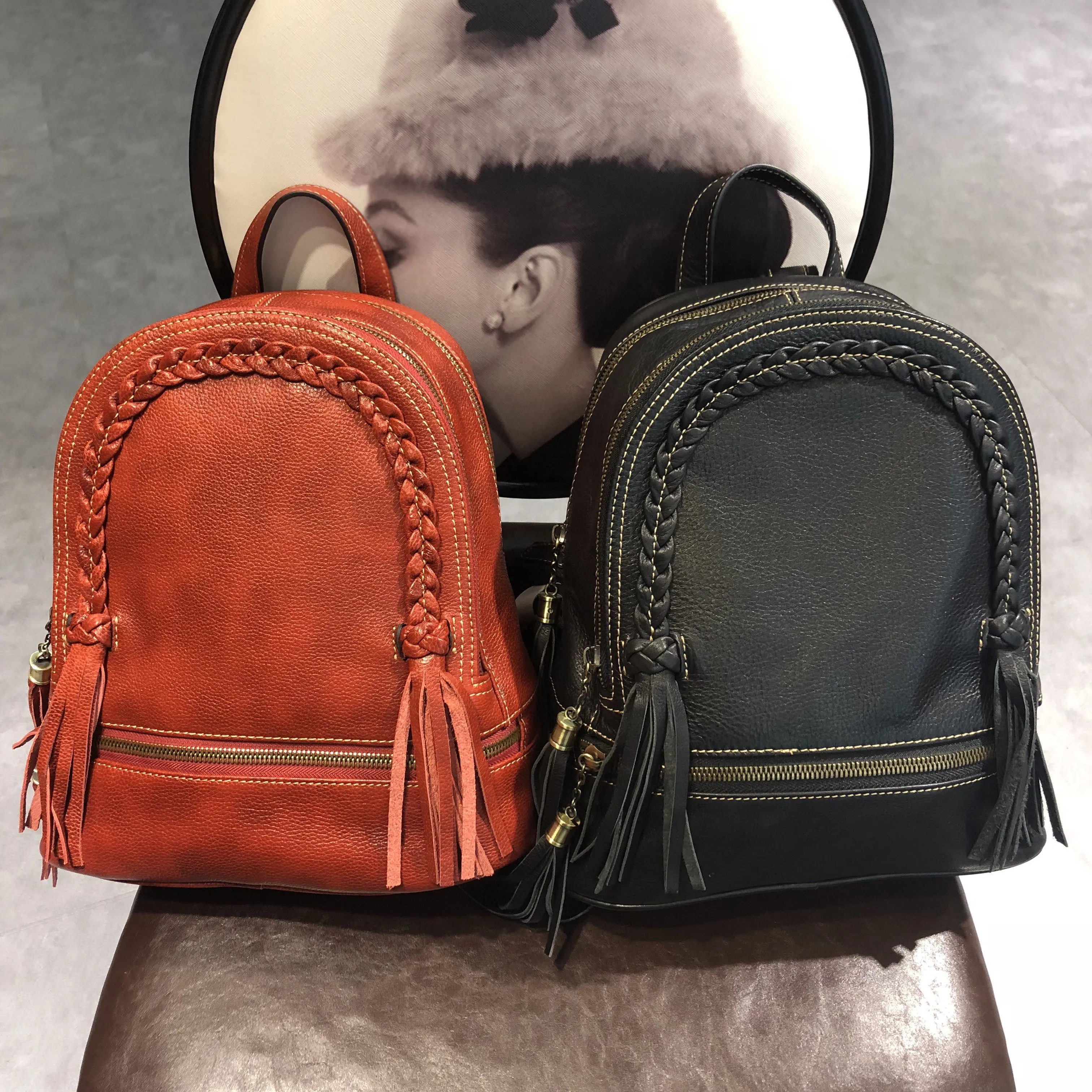 Designer Womens Leather Rucksack Backpack Purse with Fringe for Women