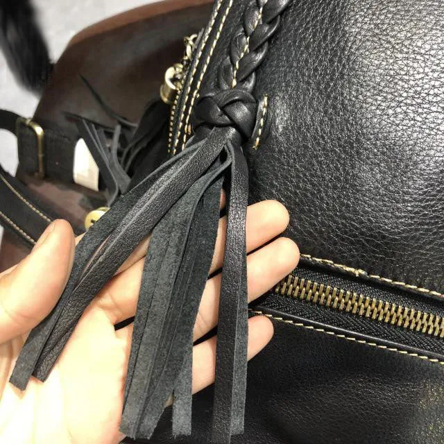 Designer Womens Leather Rucksack Backpack Purse with Fringe for Women