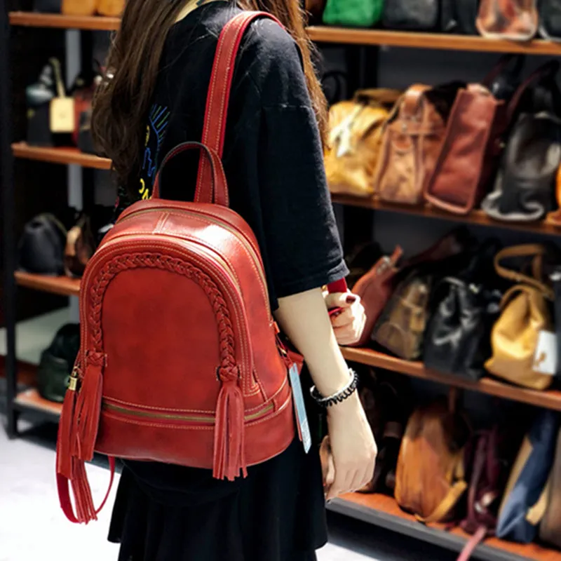 Designer Womens Leather Rucksack Backpack Purse with Fringe for Women
