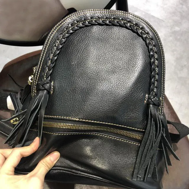 Designer Womens Leather Rucksack Backpack Purse with Fringe for Women