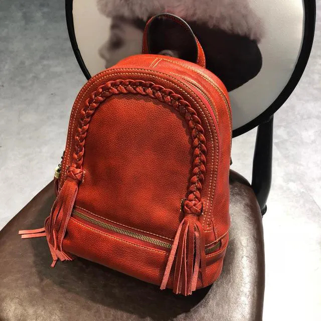 Designer Womens Leather Rucksack Backpack Purse with Fringe for Women