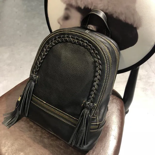 Designer Womens Leather Rucksack Backpack Purse with Fringe for Women