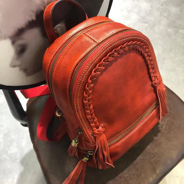Designer Womens Leather Rucksack Backpack Purse with Fringe for Women