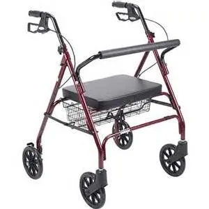 Drive Medical Four Wheel Rollator Walker with Fold Up Removable Back Support - 300 lbs. Weight Capacity, Red