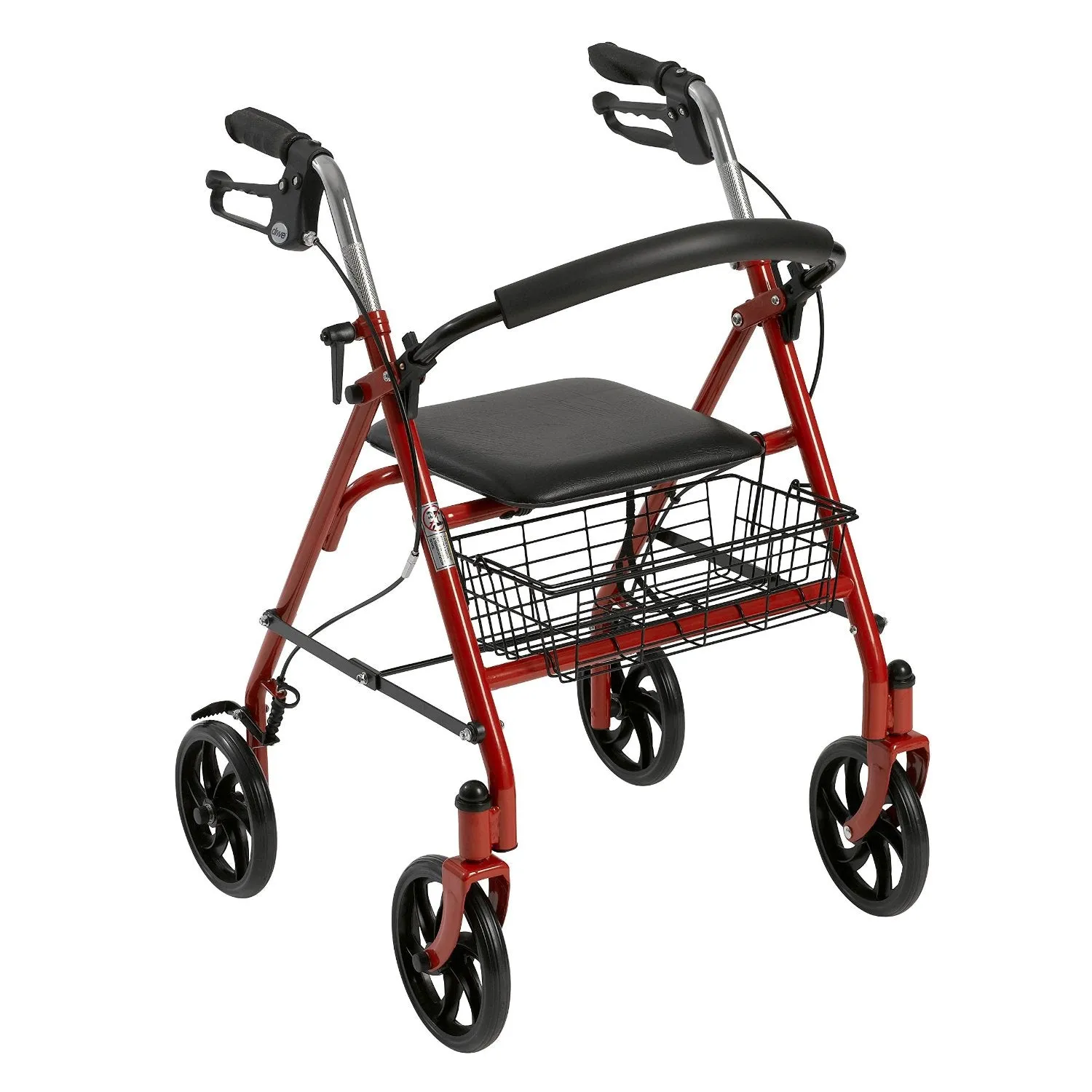 Drive Medical Four Wheel Rollator Walker with Fold Up Removable Back Support - 300 lbs. Weight Capacity, Red