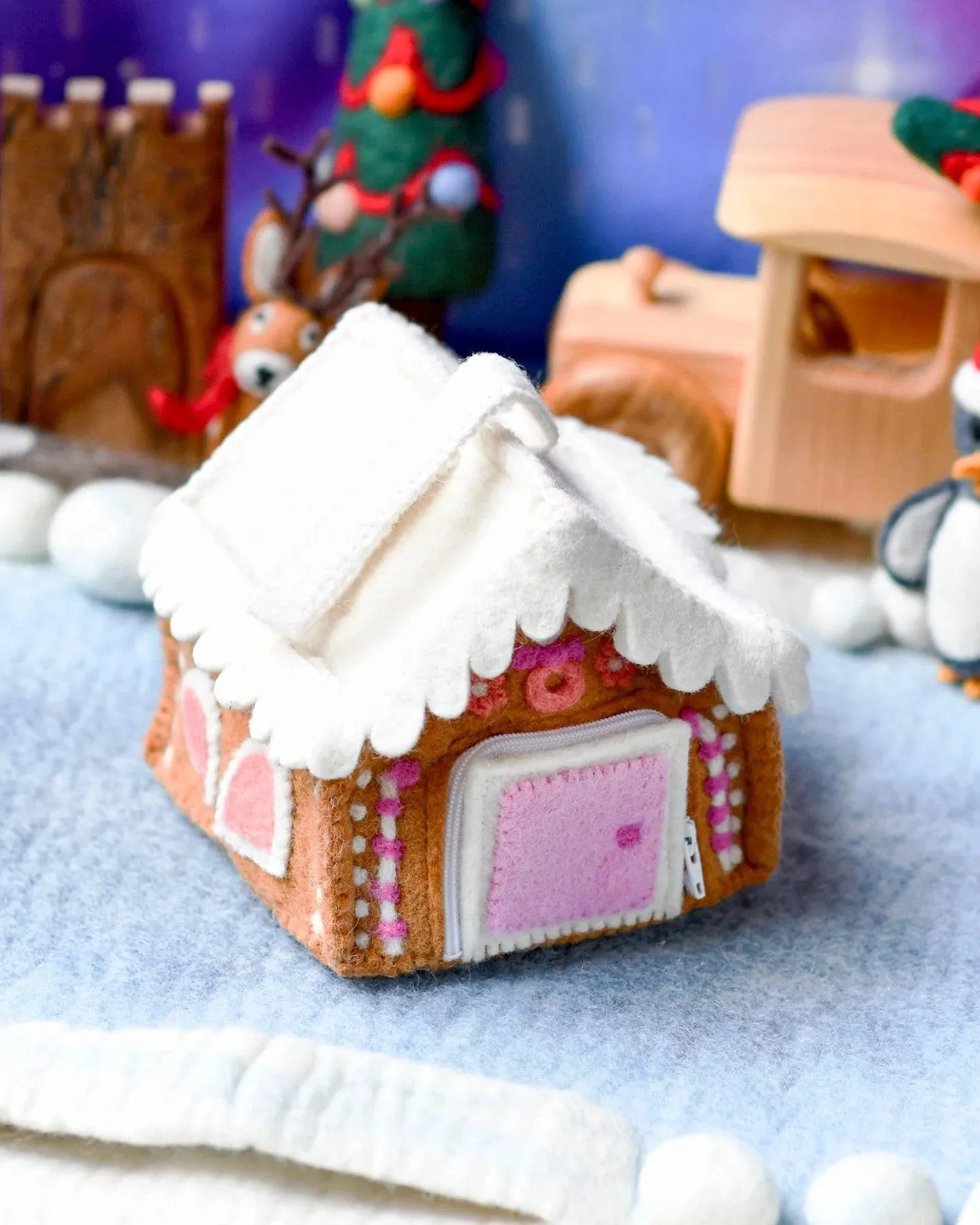 Felt Gingerbread House - Blue and Pink