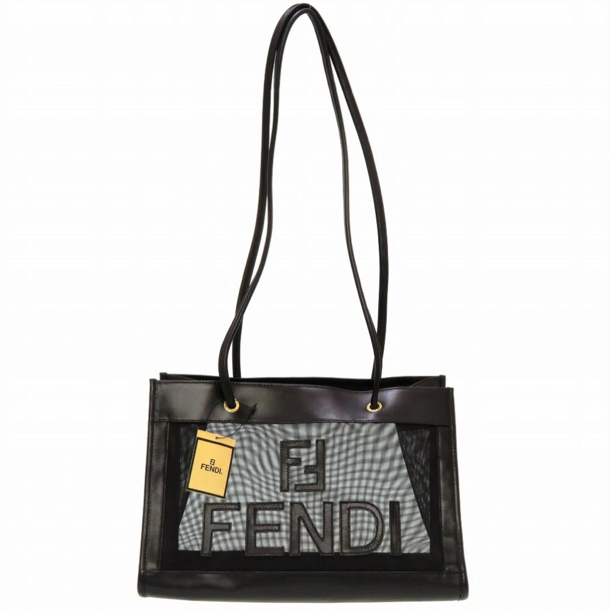FENDI mesh leather black tote bag 0142