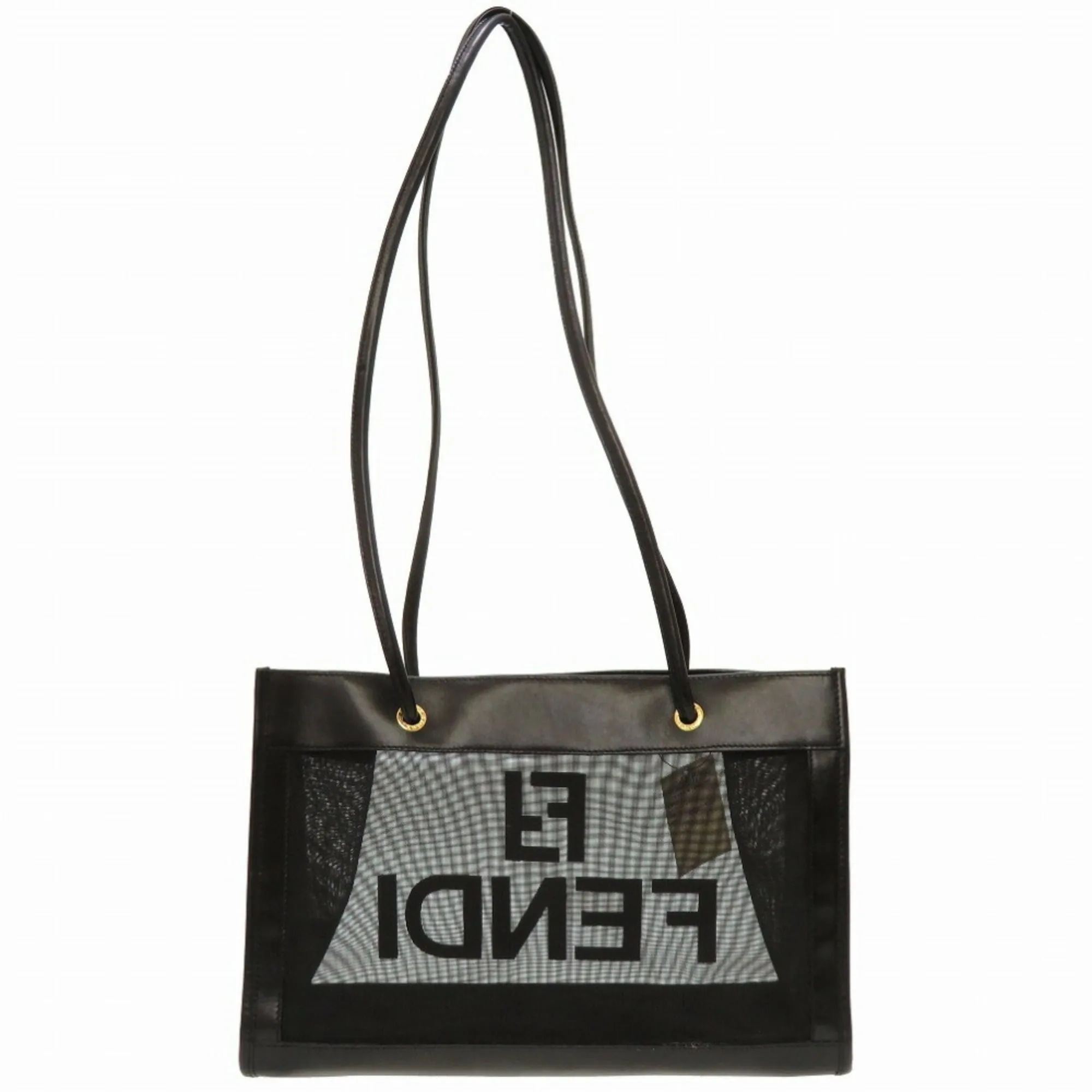 FENDI mesh leather black tote bag 0142
