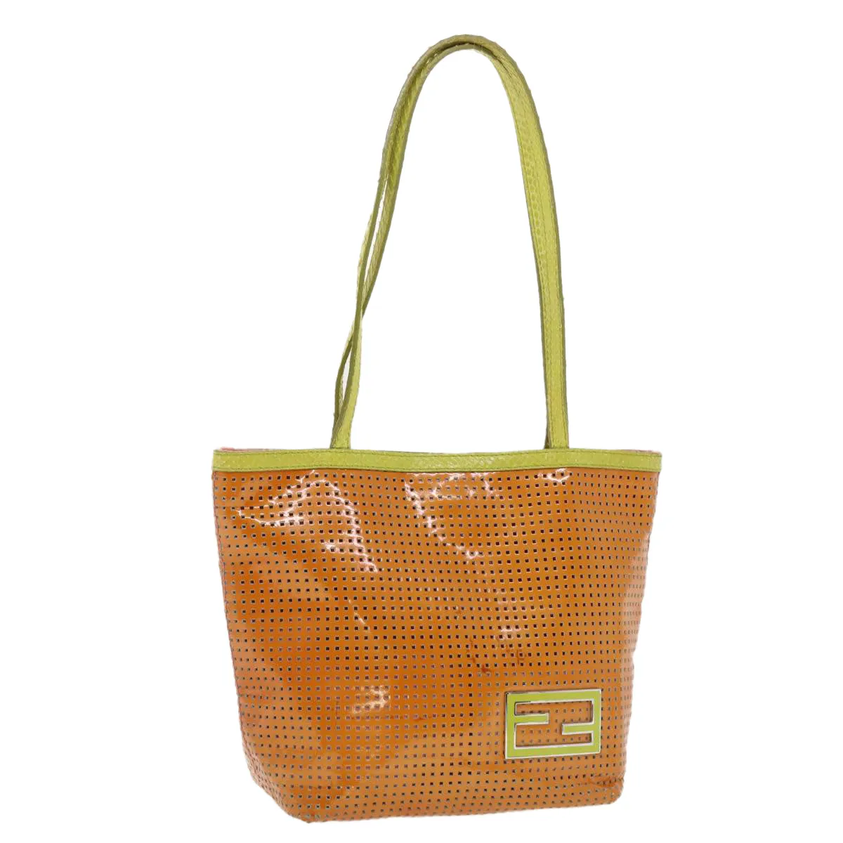 FENDI punching Tote Bag Patent leather Orange 2813-26731-008  rd4723
