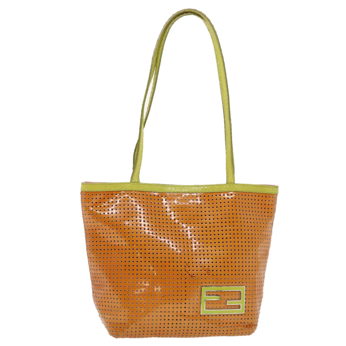 FENDI punching Tote Bag Patent leather Orange 2813-26731-008  rd4723