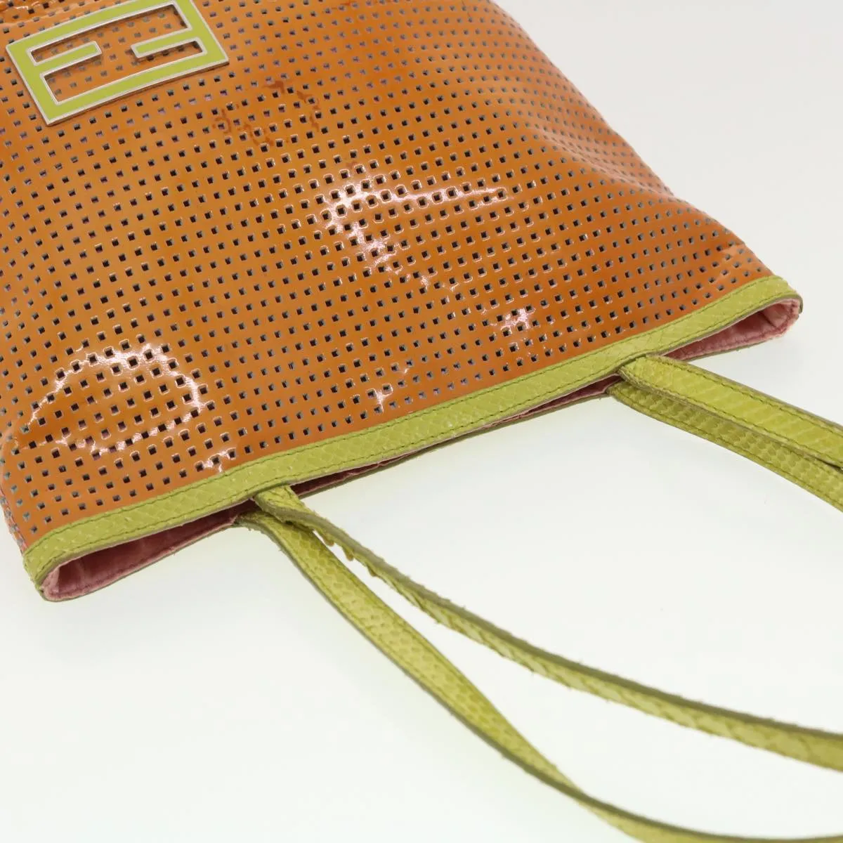FENDI punching Tote Bag Patent leather Orange 2813-26731-008  rd4723