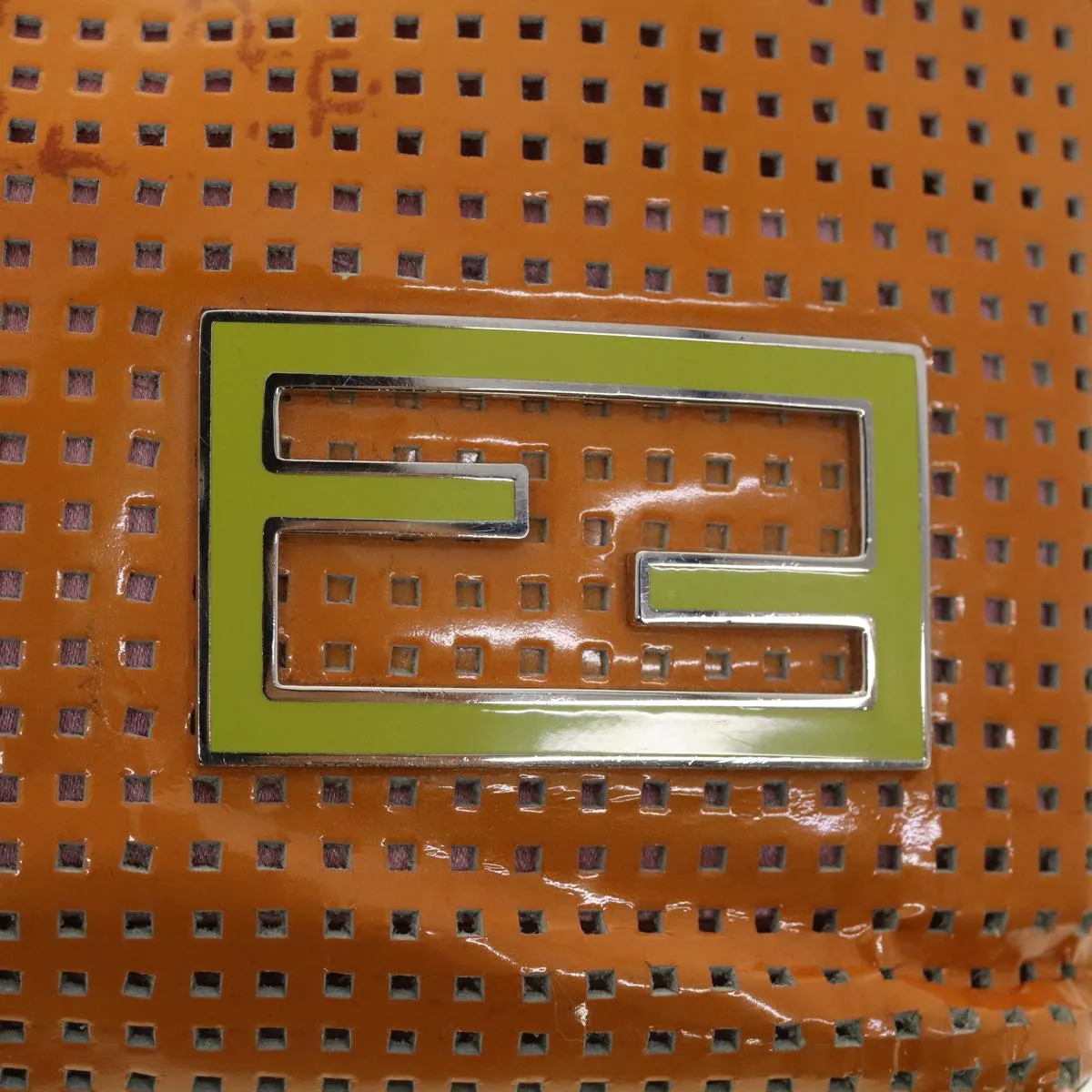 FENDI punching Tote Bag Patent leather Orange 2813-26731-008  rd4723