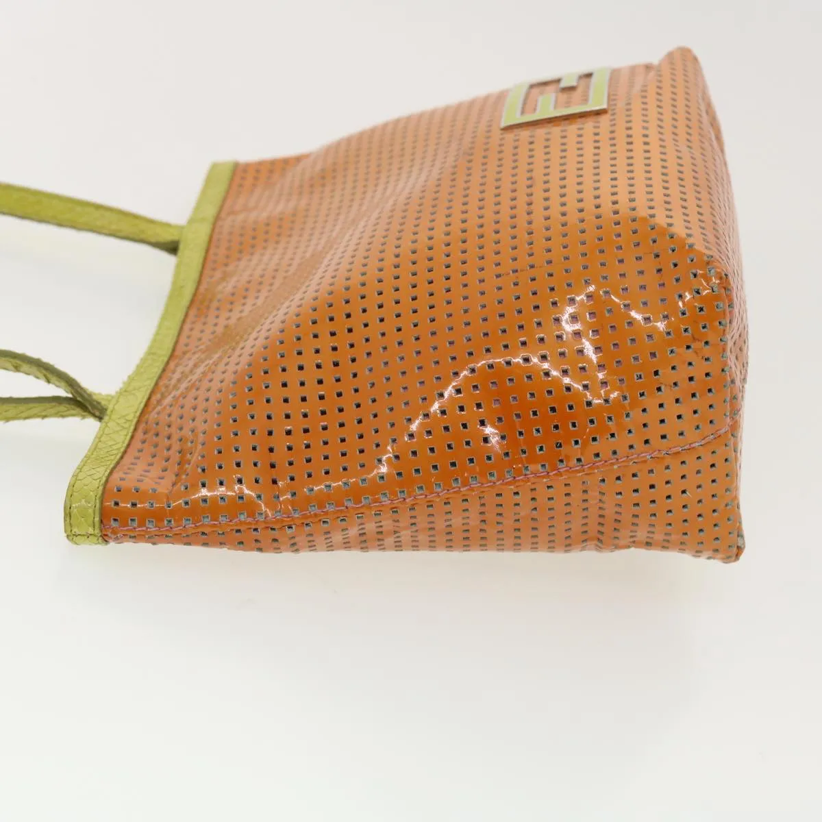 FENDI punching Tote Bag Patent leather Orange 2813-26731-008  rd4723