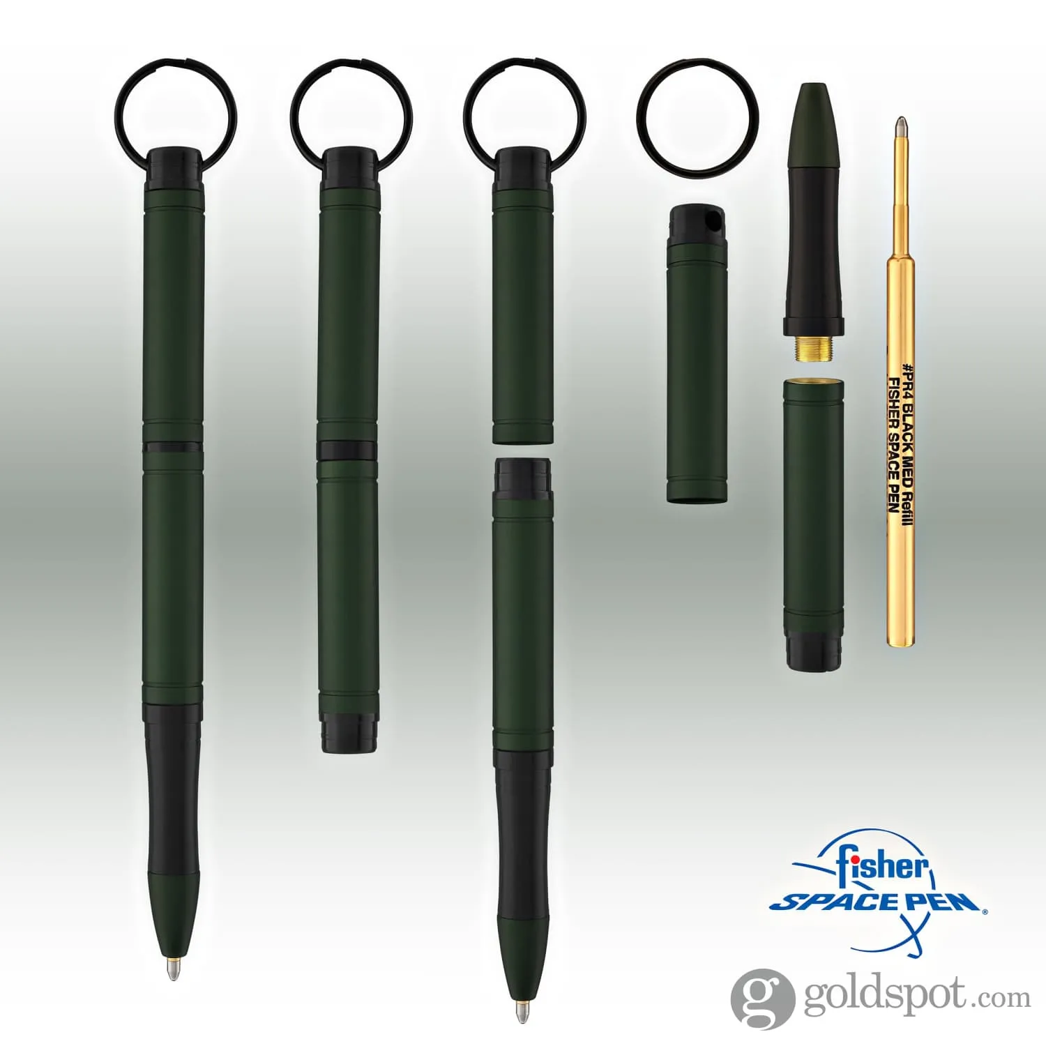 Fisher Space Pen Backpacker Ballpoint Pen in Green Anodized Aluminum with Key Chain