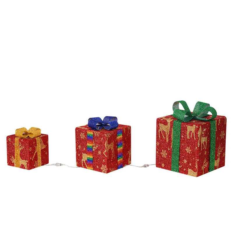 Lighted Up Outdoor Christmas Decorations Luminous Christmas Gift Box With Bow For Holiday