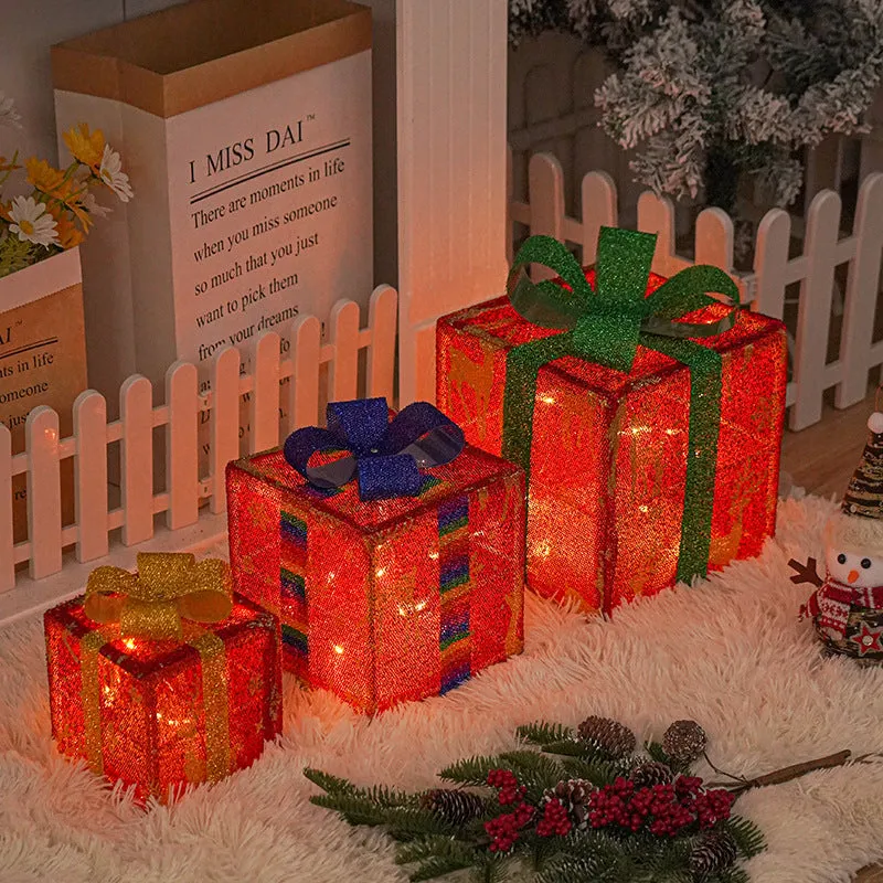 Lighted Up Outdoor Christmas Decorations Luminous Christmas Gift Box With Bow For Holiday