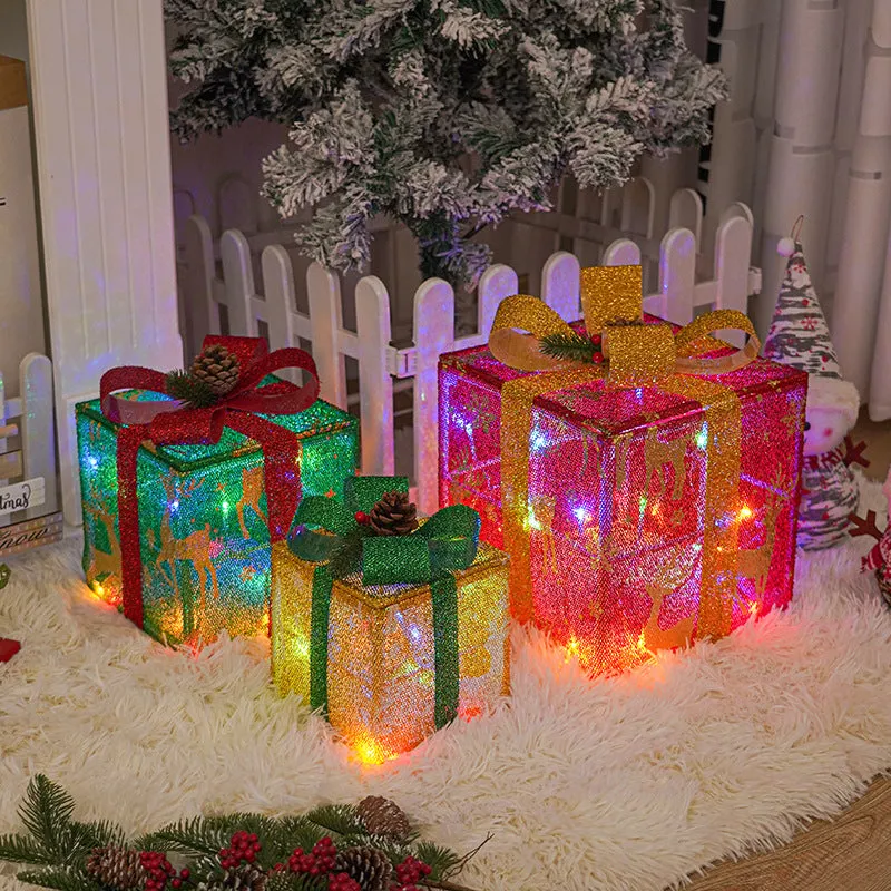 Lighted Up Outdoor Christmas Decorations Luminous Christmas Gift Box With Bow For Holiday