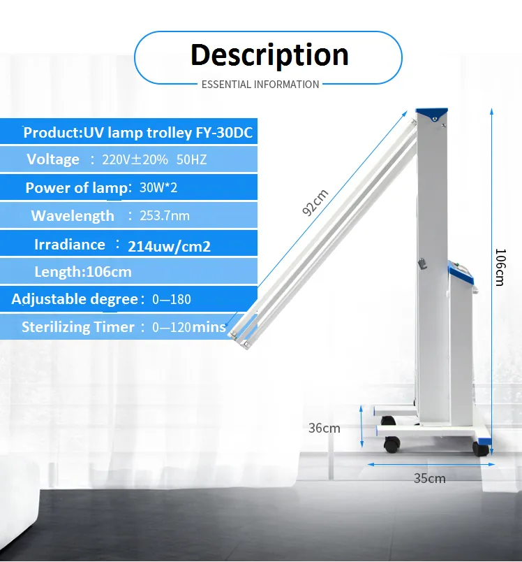 Medical 30W UVC Disinfection Hospital Portable UV Light