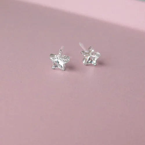 MEDICAL PLASTIC Star 6 mm, Crystal - Skin Friendly Earrings Ireland