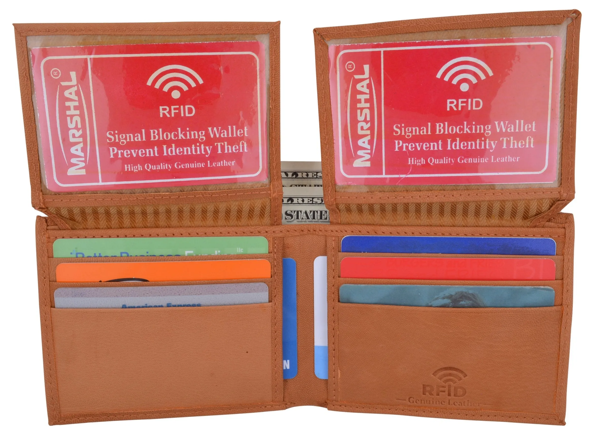 Men's Leather RFID Blocking Double Flap Up ID Windows Bifold Card Holder Wallet / RFID590GT