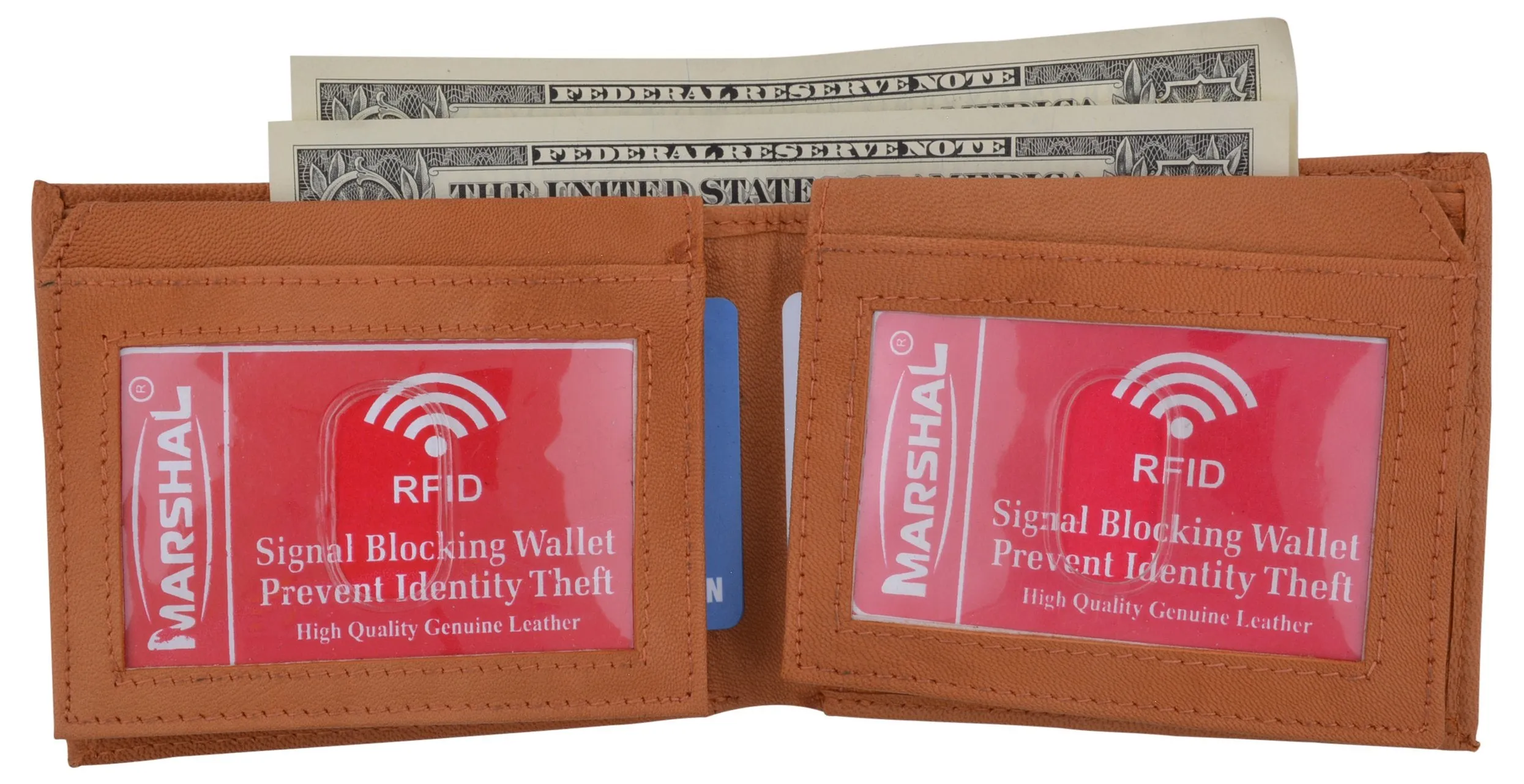 Men's Leather RFID Blocking Double Flap Up ID Windows Bifold Card Holder Wallet / RFID590GT