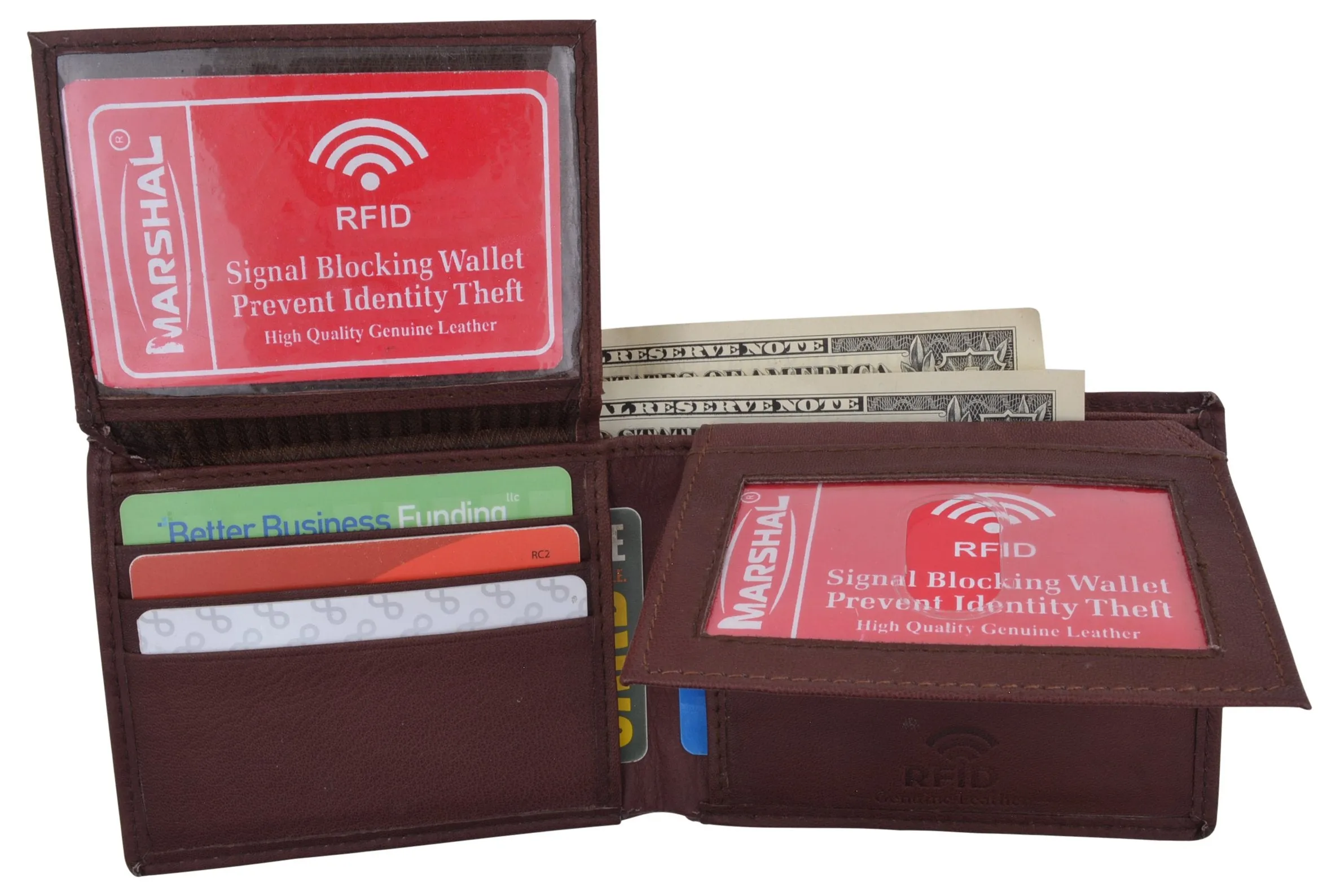 Men's Leather RFID Blocking Double Flap Up ID Windows Bifold Card Holder Wallet / RFID590GT