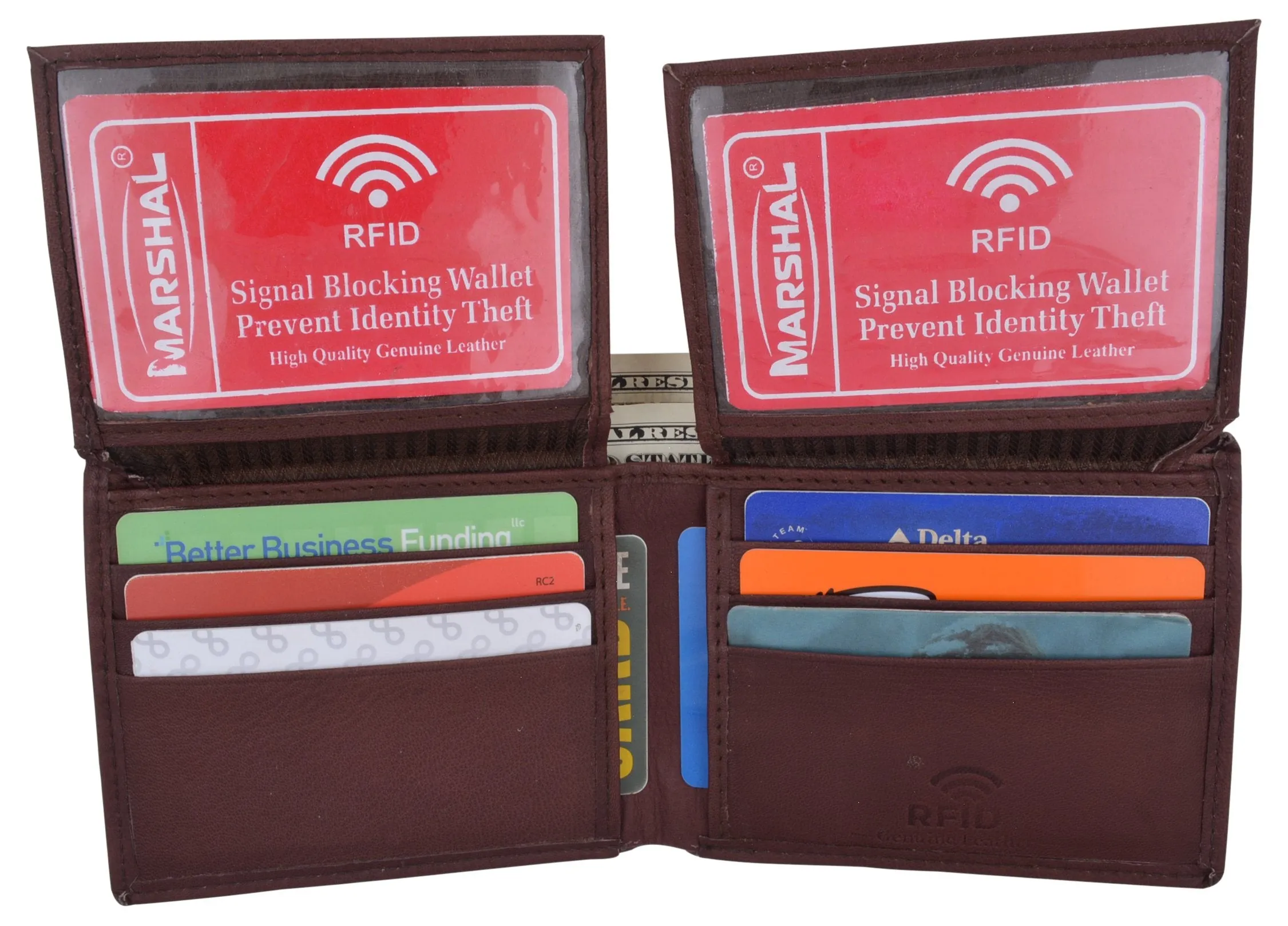 Men's Leather RFID Blocking Double Flap Up ID Windows Bifold Card Holder Wallet / RFID590GT