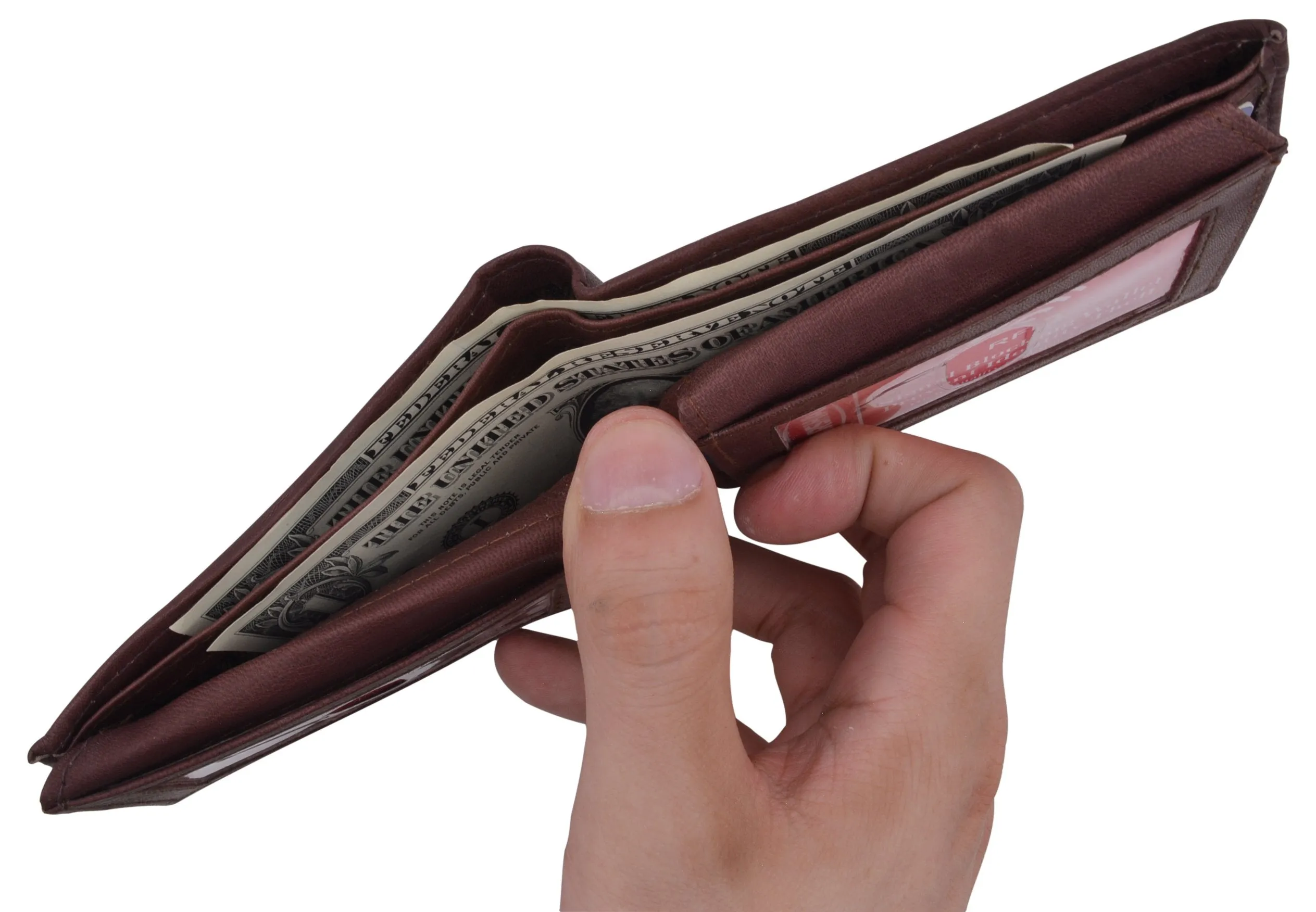 Men's Leather RFID Blocking Double Flap Up ID Windows Bifold Card Holder Wallet / RFID590GT
