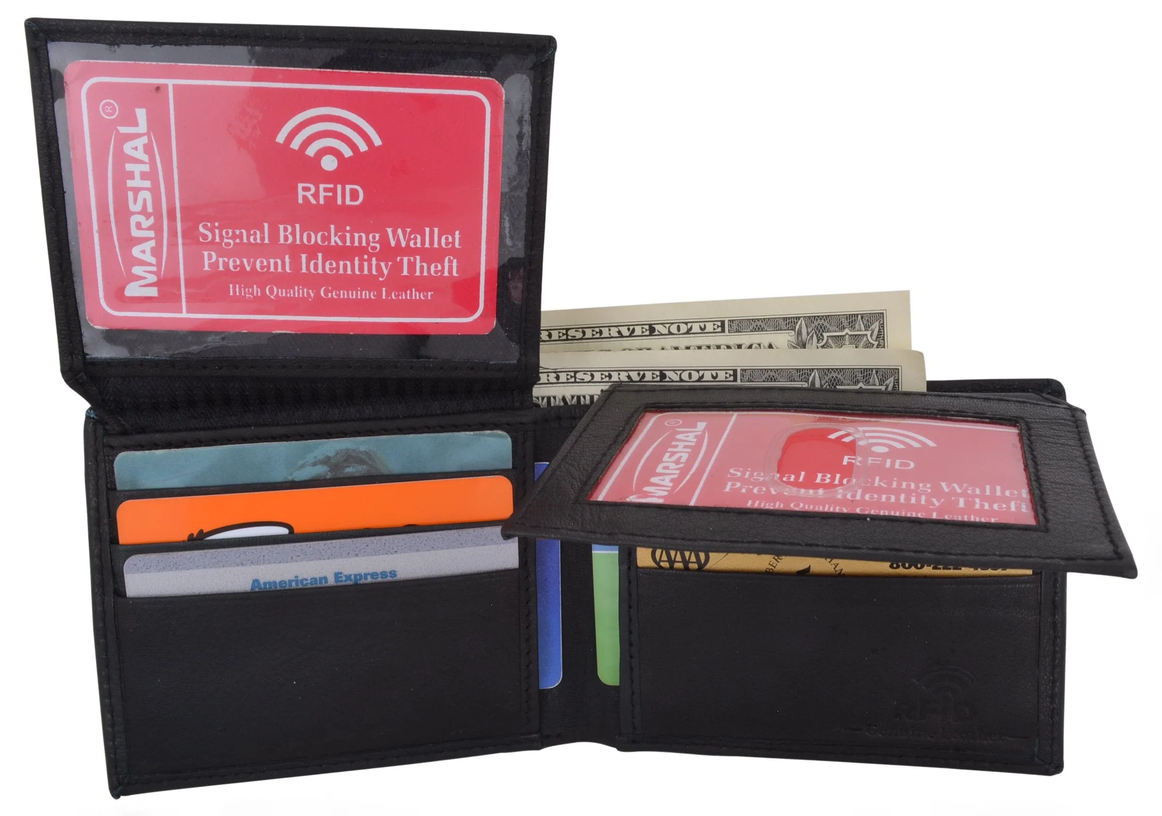 Men's Leather RFID Blocking Double Flap Up ID Windows Bifold Card Holder Wallet / RFID590GT