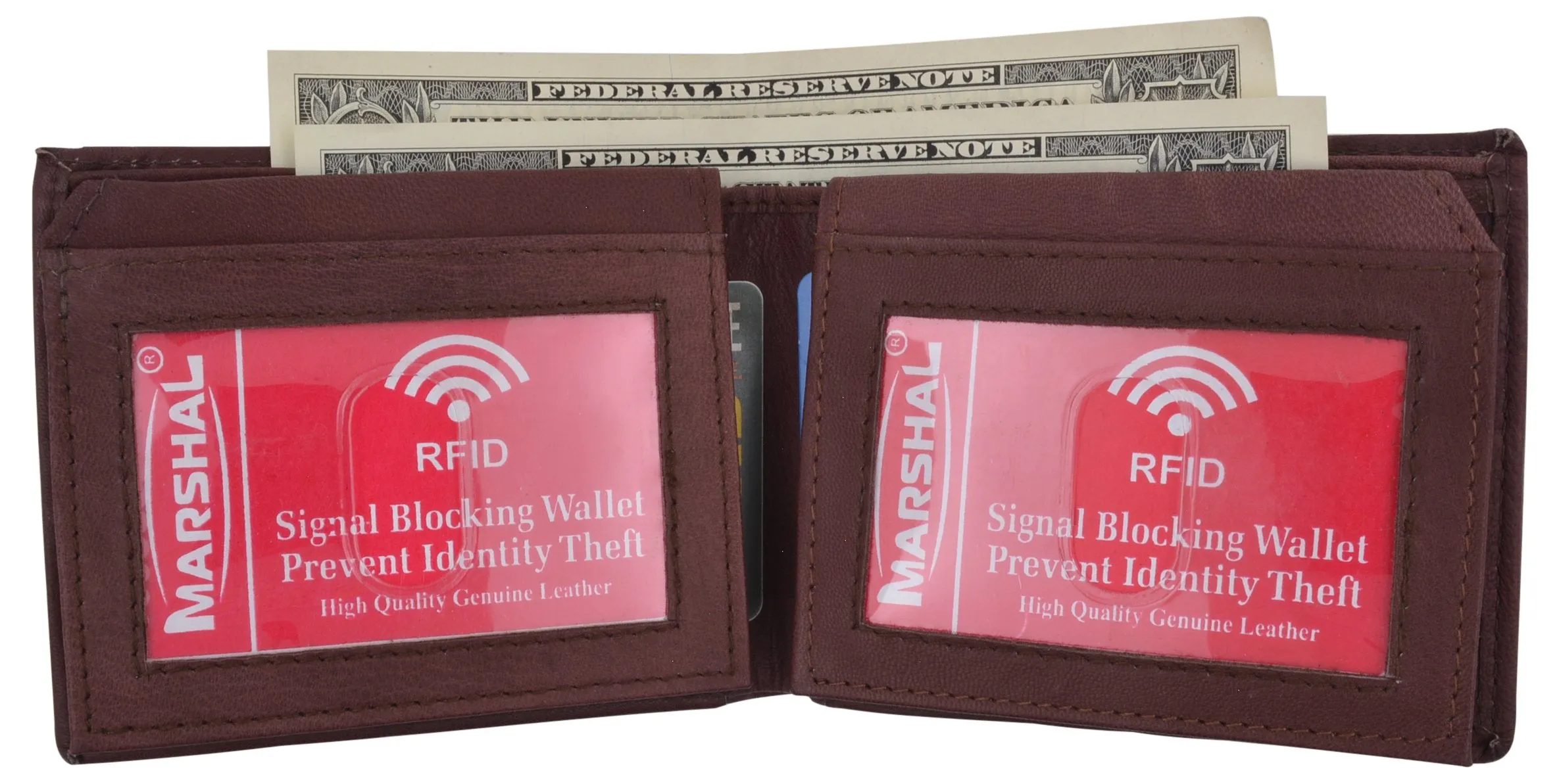 Men's Leather RFID Blocking Double Flap Up ID Windows Bifold Card Holder Wallet / RFID590GT
