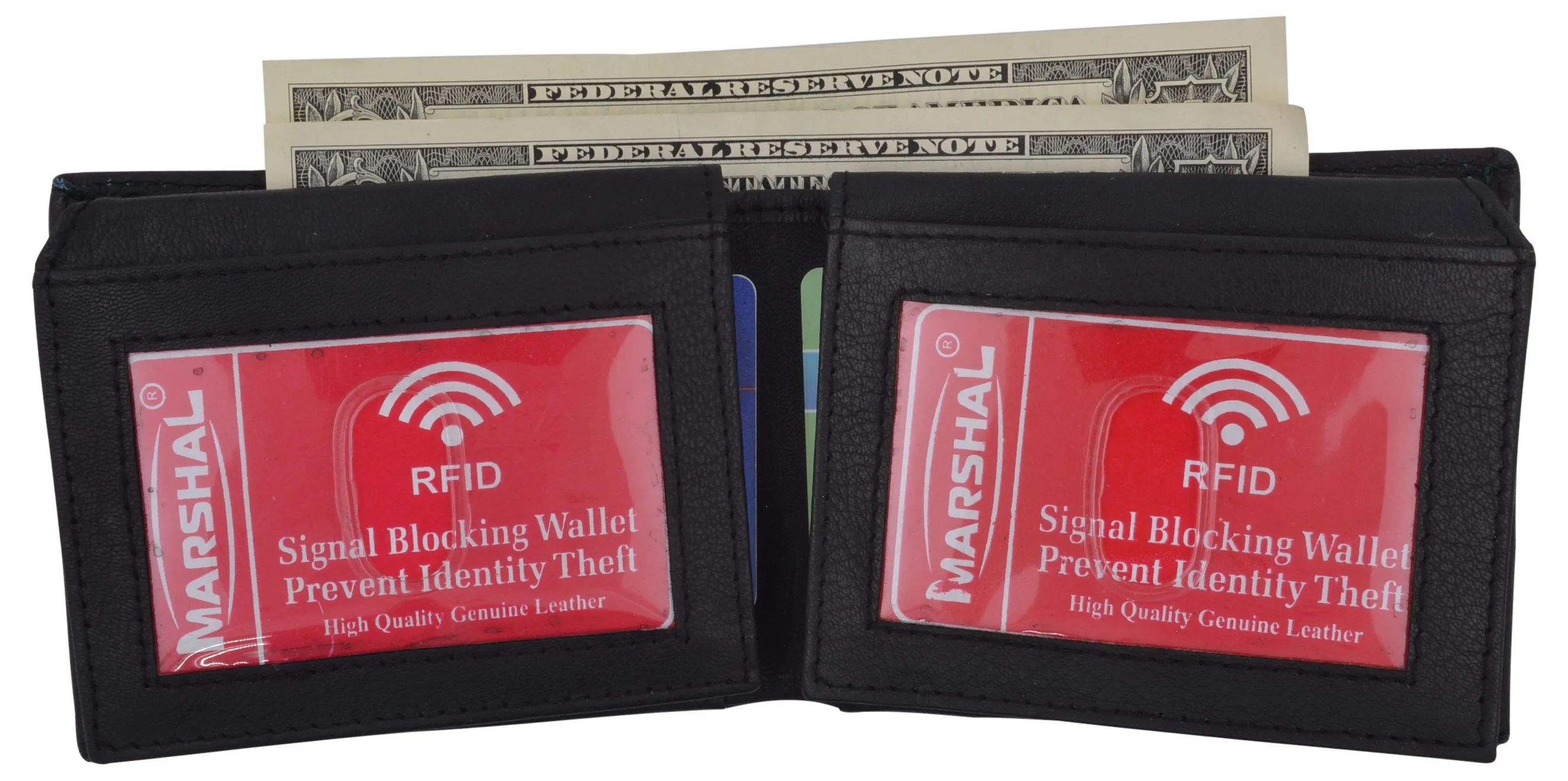 Men's Leather RFID Blocking Double Flap Up ID Windows Bifold Card Holder Wallet / RFID590GT