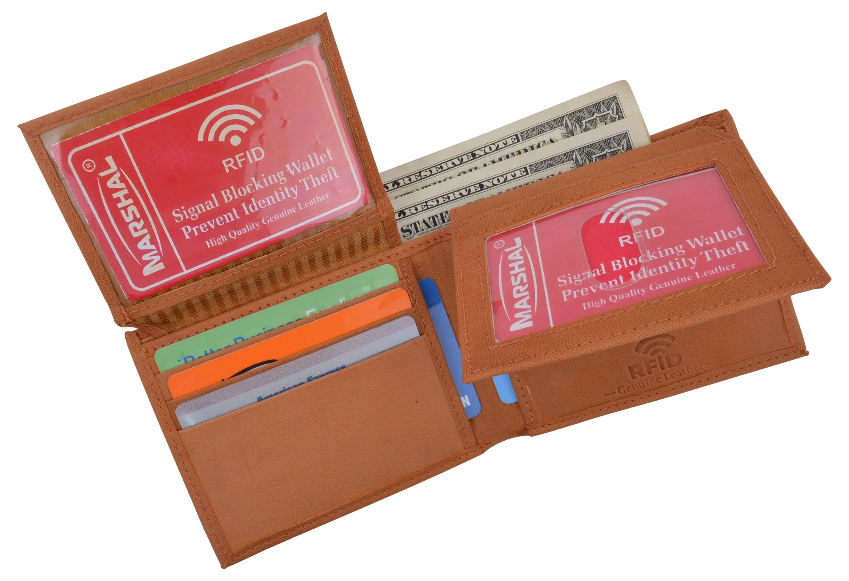Men's Leather RFID Blocking Double Flap Up ID Windows Bifold Card Holder Wallet / RFID590GT